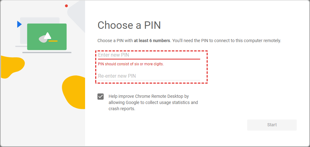 set PIN for remote PC