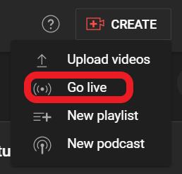 Go Live button on YouTube