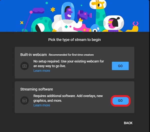 choose to stream with streaming software