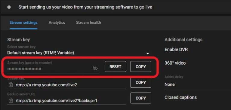 copy Stream key on YouTube