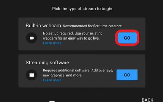 Built-in webcam to go live on YouTube