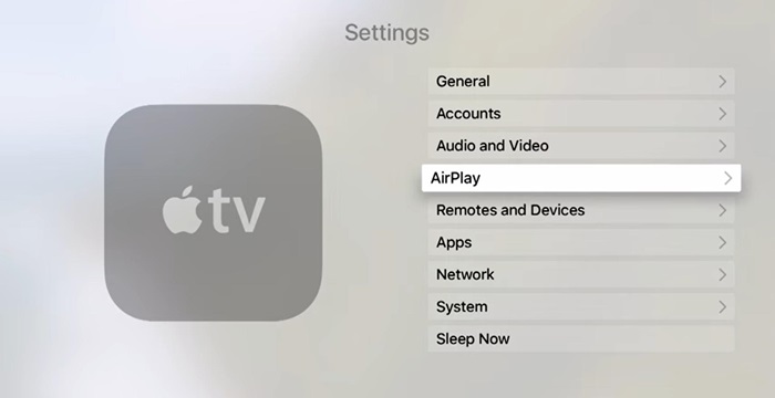AirPlay option on Apple TV