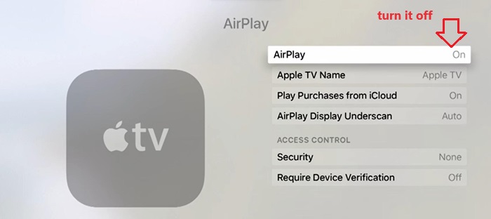 turn off AirPlay on Apple TV