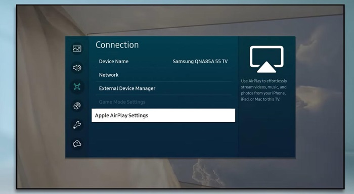 Apple AirPlay Settings on Samsung TV