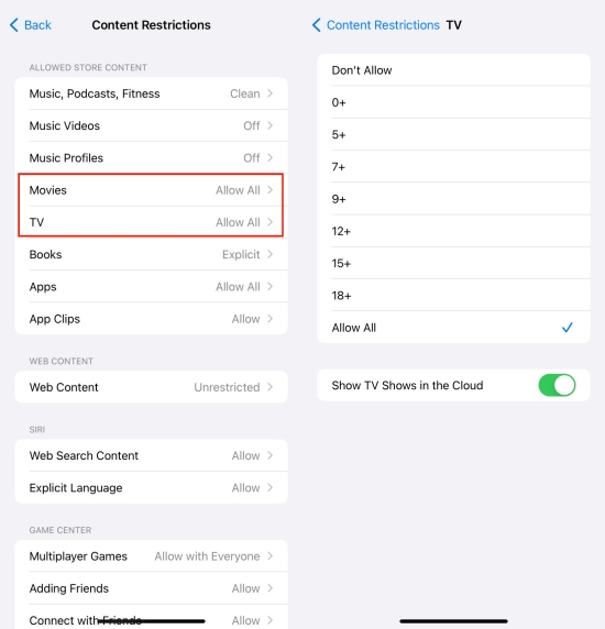 TV restrictions from Screen Time