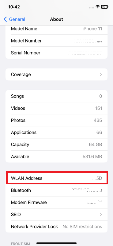 WLAN Address in iPhone