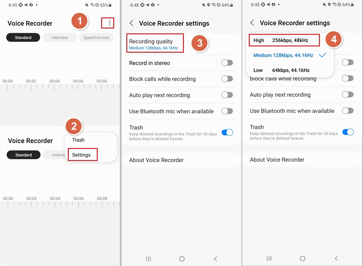 adjust audio quality setting