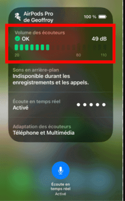 Ajuster le volume d'Écoute en temps réel sur iPhone