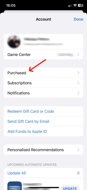 App Store purchased option