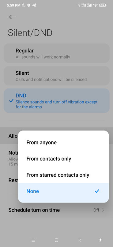 block all incoming calls through dnd 3