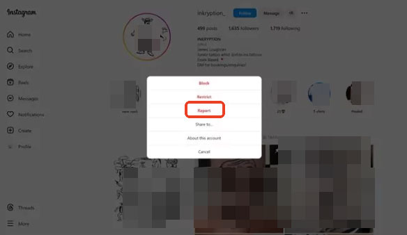 bloquer ou signaler un compte Instagram