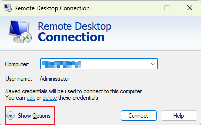 show options remote desktop connection