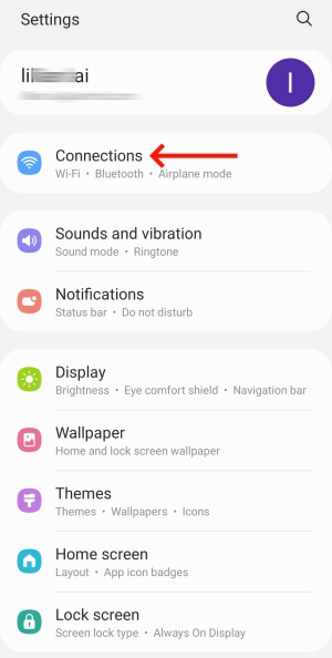 connections on Samsung Settings