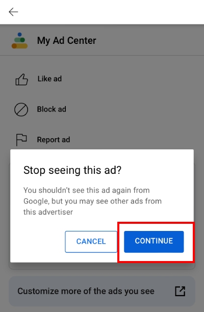 continue to block YouTube ad
