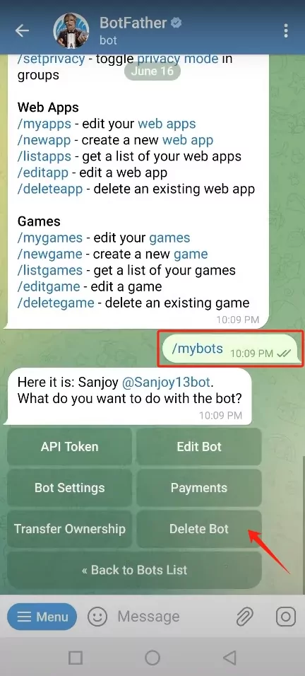 how to remove bots from telegram