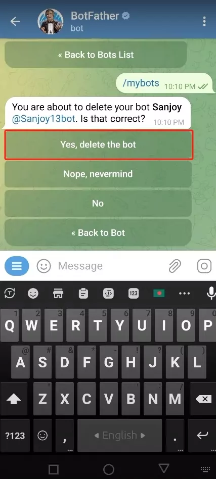 how to remove bots from telegram