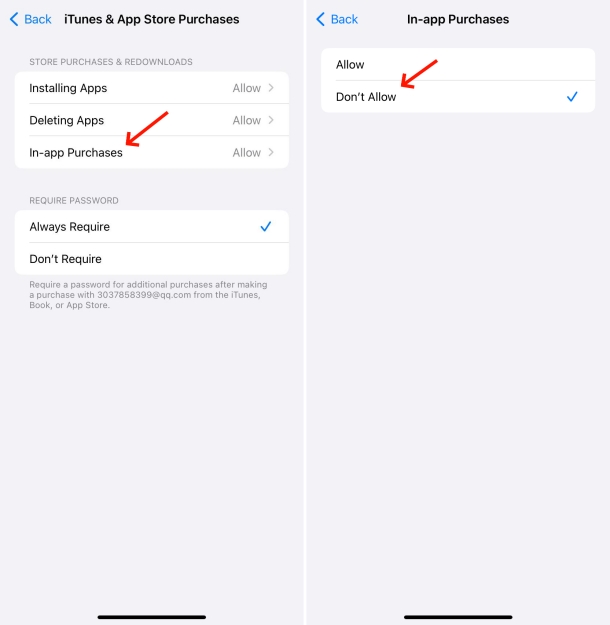 disable in-app purchases iPhone