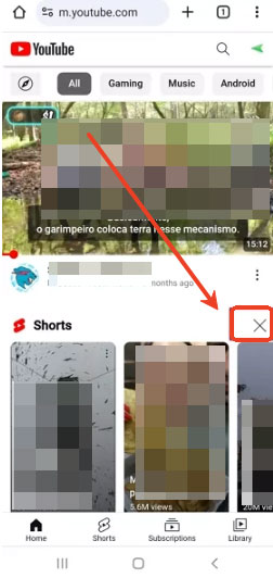 透過瀏覽器關閉 YouTube Shorts