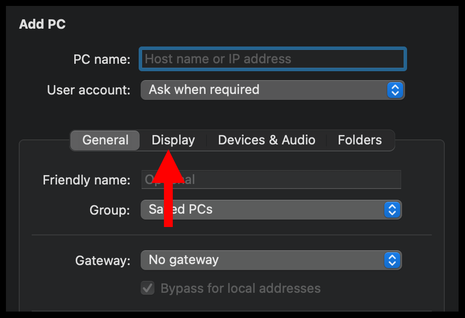 choose dispaly settings remote desktop Mac