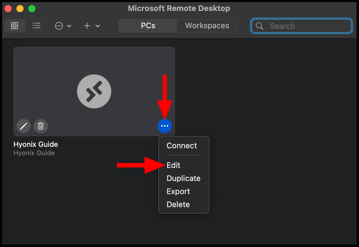 choose edit remote desktop Mac