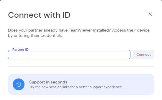 enter id and password to connect via TeamViewer