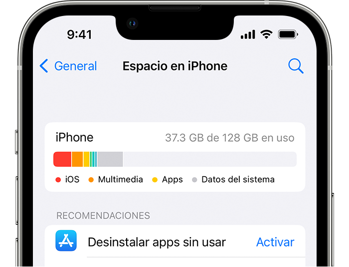 espacio en iphone