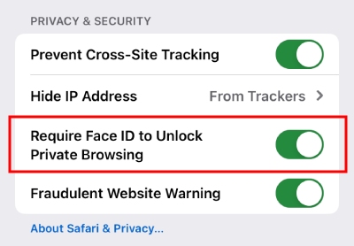 habilite o Face ID para desbloquear a navegação privada