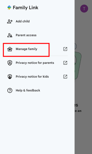 Botón Administrar familia de Family Link