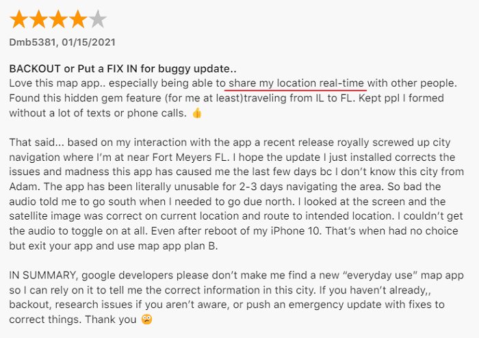 Google Maps user review