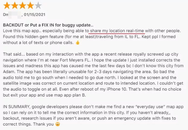 Google Maps user review