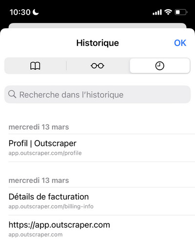 L'historique de navigation Safari