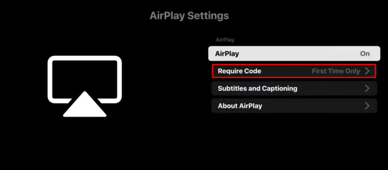 Require Code in Samsung AirPlay Settings