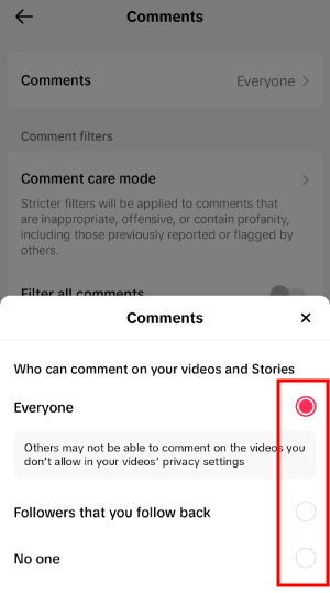 how to limit comments on TikTok