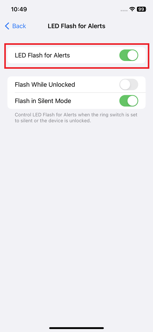 turn on LED Flash for Alerts