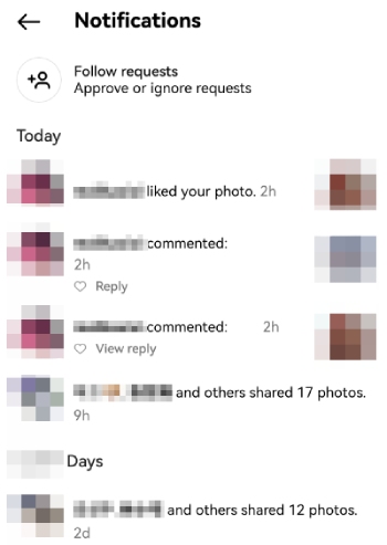 Détails des notifications Instagram