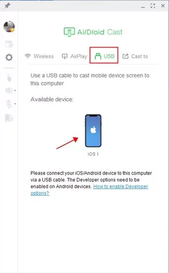 USB connection in AirDroid Cast