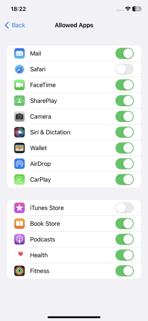 iPhone allowed app list