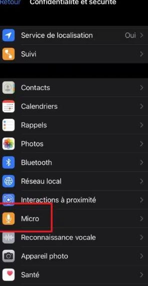 Modifier l’accès des applications au microphone iPhone