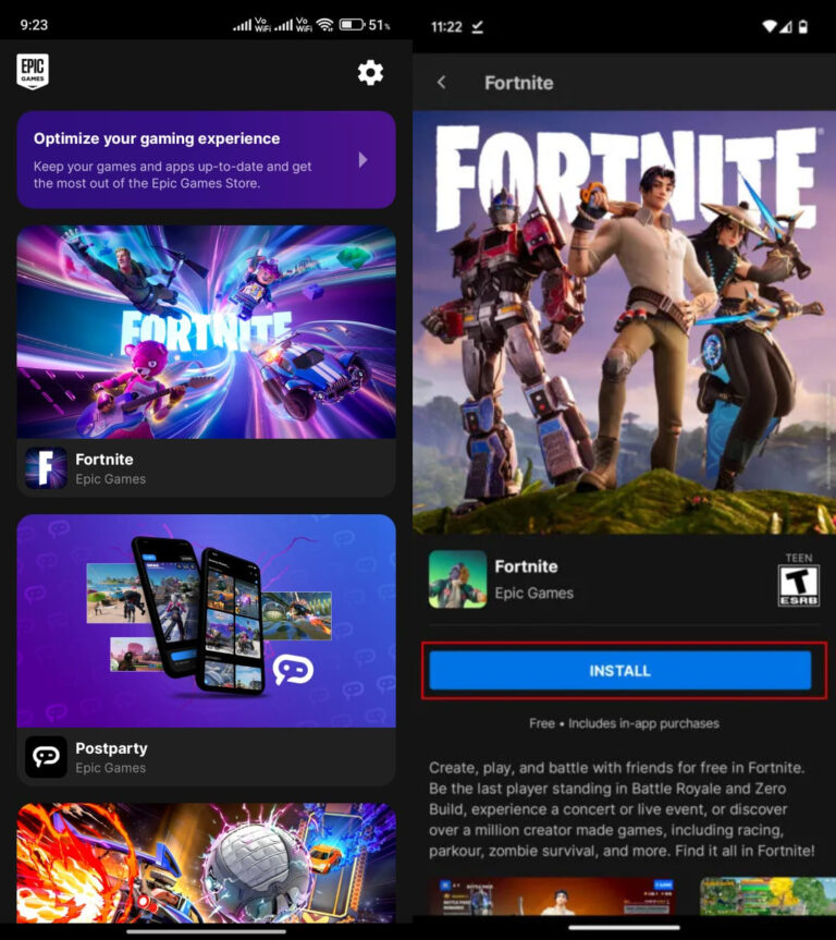 Open epic games on android
