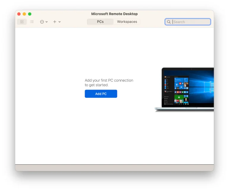 add PC in Mirosoft Remote Desktop on Mac