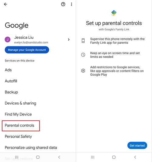 open Parental controls on child's device