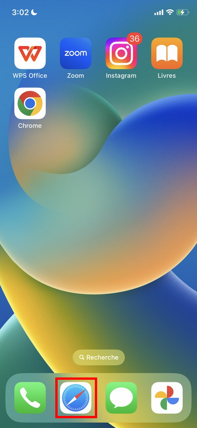 Accéder l’application Safari