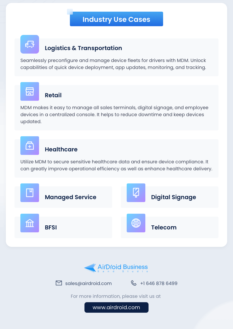 usos de gestión de dispositivos móviles en la industria AirDroid Business