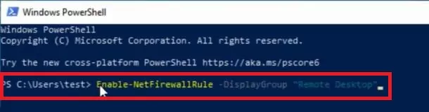 Powershell enable RDP Firewall