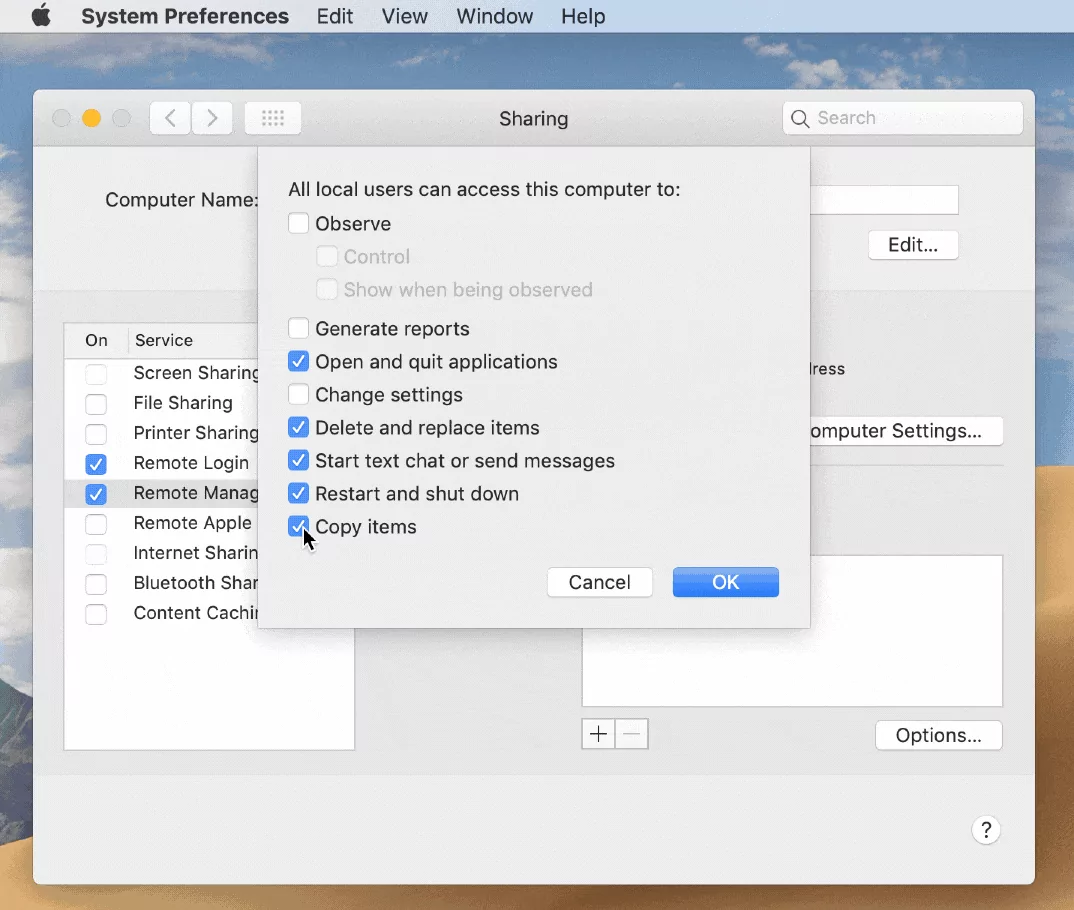 allow remote access on Mac