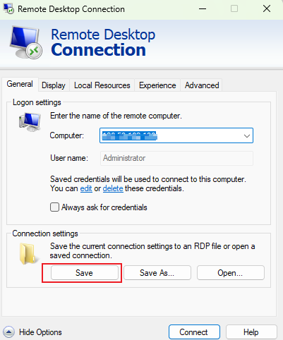 save display settings Microsoft Remote Desktop