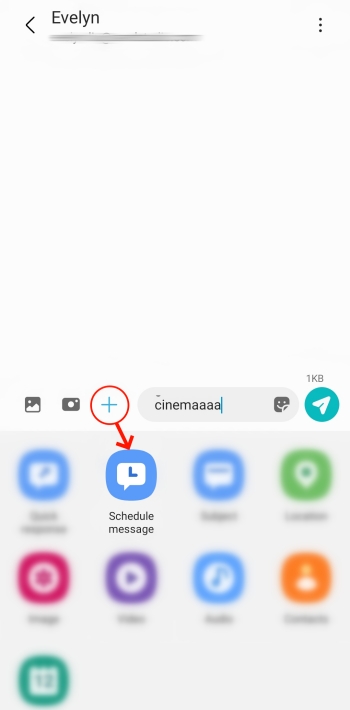 schedule message button on Samsung