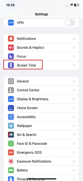 iPhone Screen Time settings