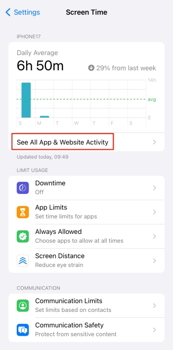 see all activity on iPhone screen time