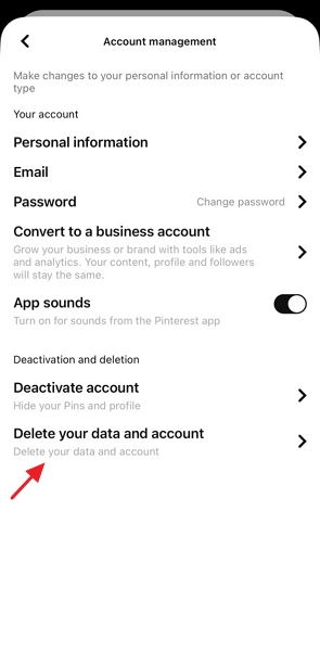 select delete your account and data